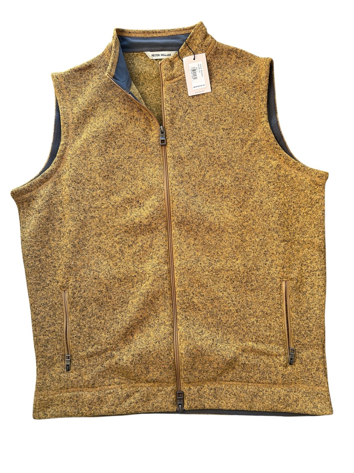 Peter Millar Men’s Crown Full Zip Golf Sweater Fleece Vest Yellow Large New