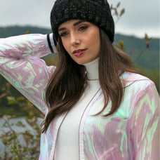 KYI KYI Cable Knit Beanie Fox Fur Pom