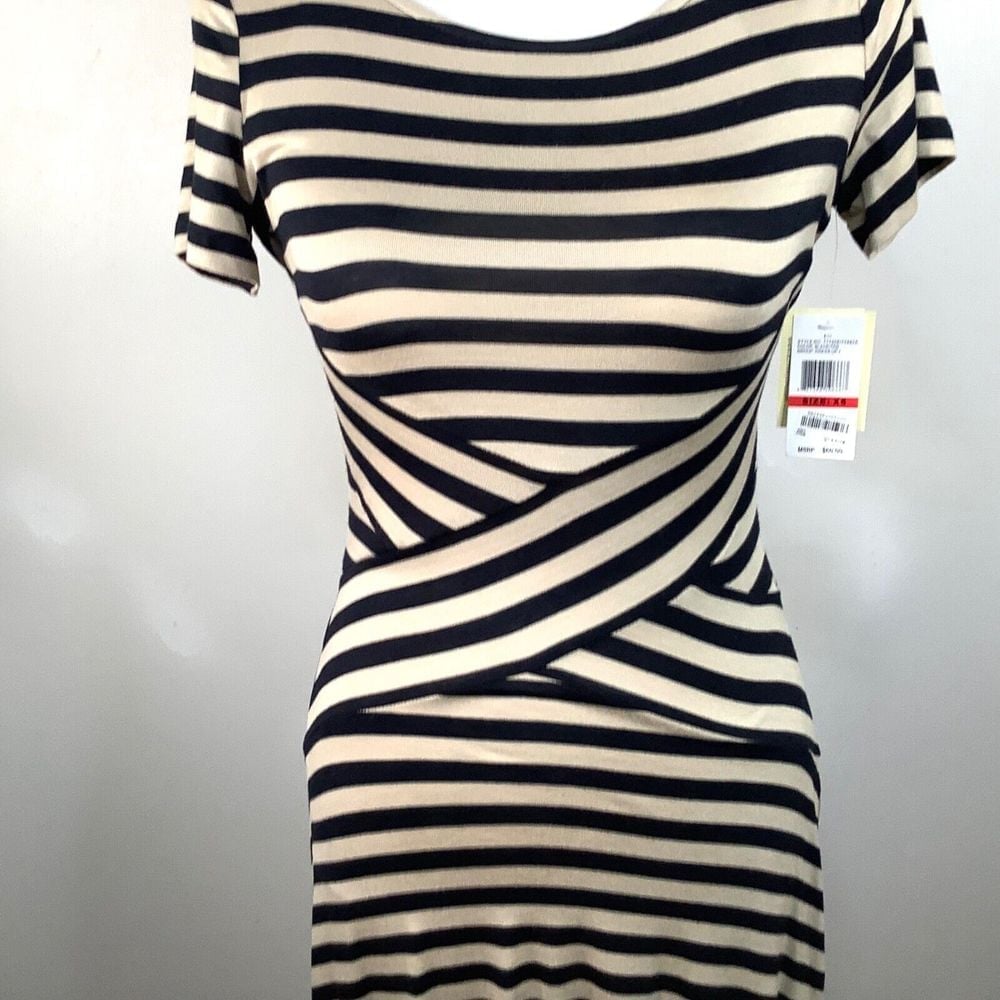NWT Eci New York Black Tan striped Dress Size XS Stretch