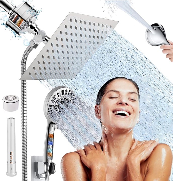 8 Inch Filtered Shower Head with Handheld Shower Head Dual Combo