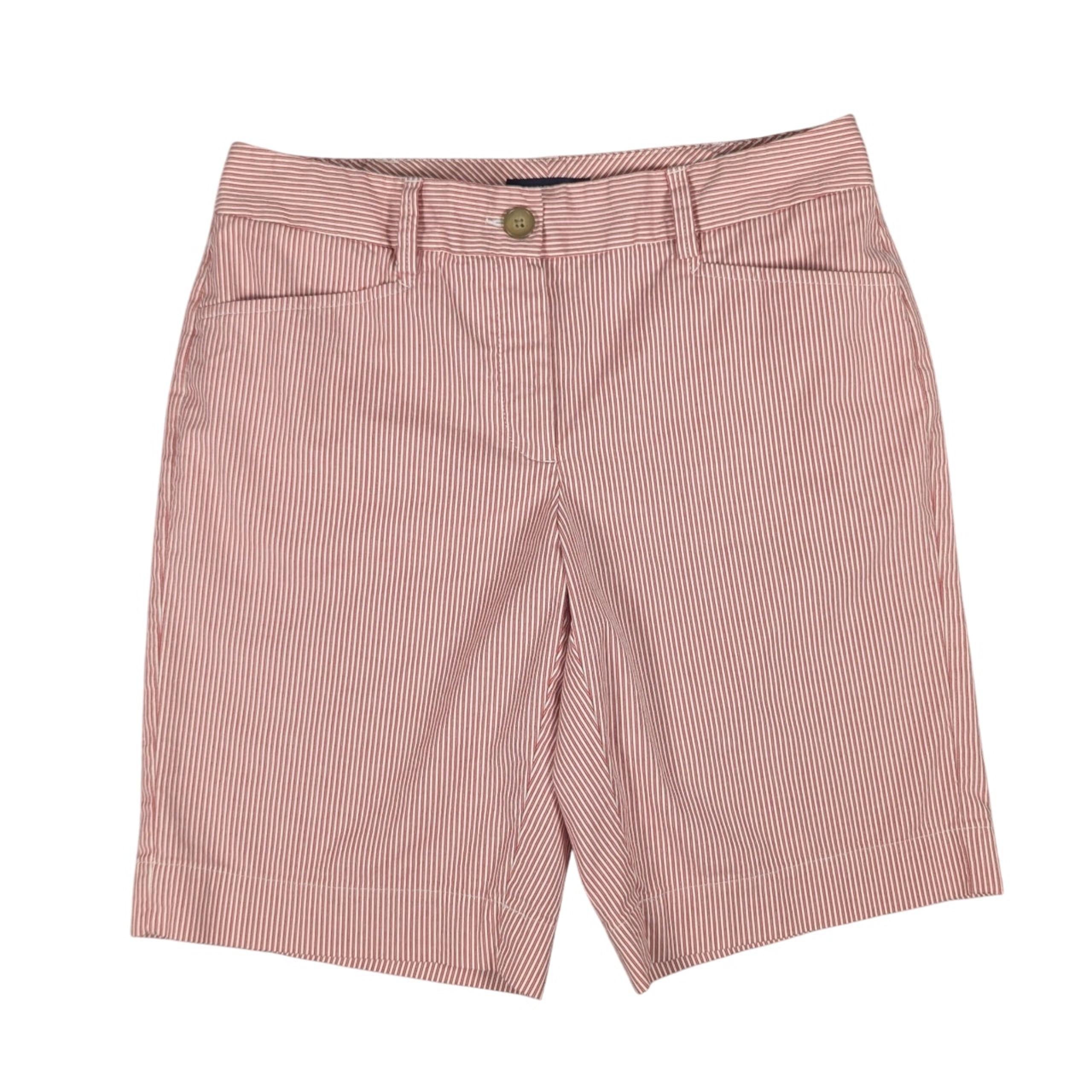 Lands’ End Shorts Womens Size 4 Twill Pinstripe Fit 2 Preppy Natical Coastal Red