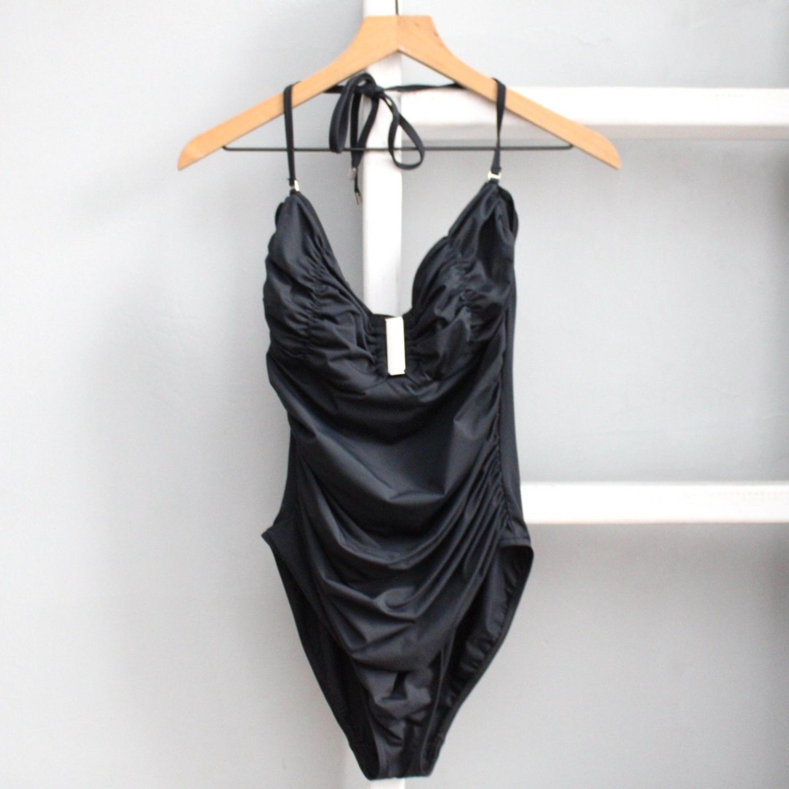 Calvin Klein Women's Black Standard Shirred One Piece Swimsuit Size 10