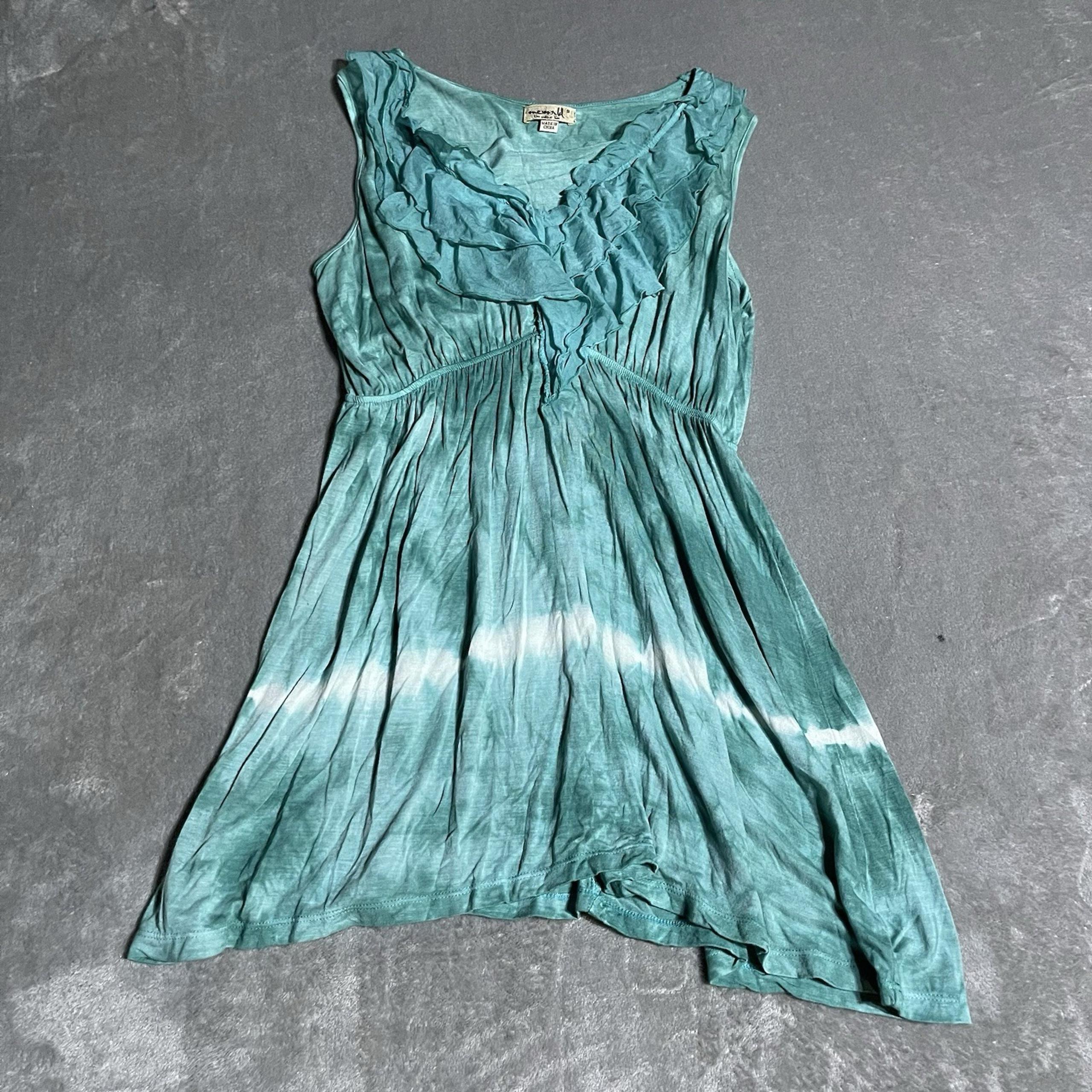 One World Tunic Top Womens Small Teal Tie Dye Sleeveless Boho Fairy Hippie