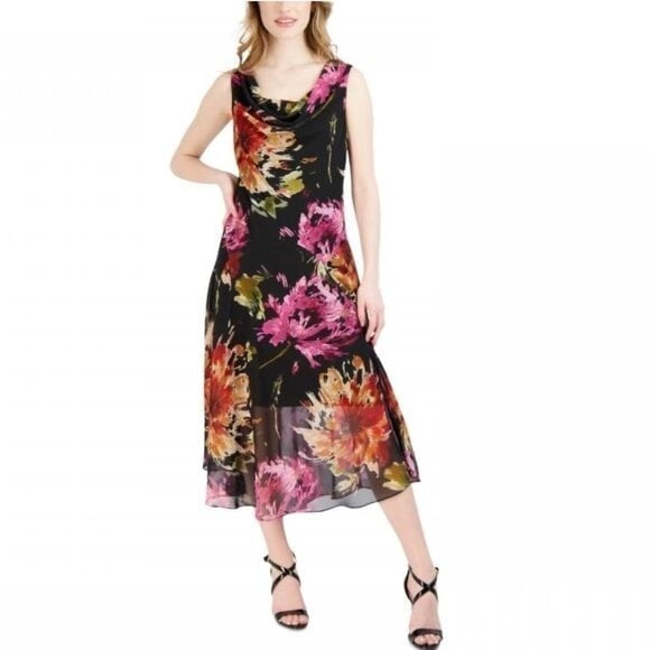 NEW Robbie Bee Midi Dress Lightweight Flowy Floral Sleeveless $79 Scoop Neck 6