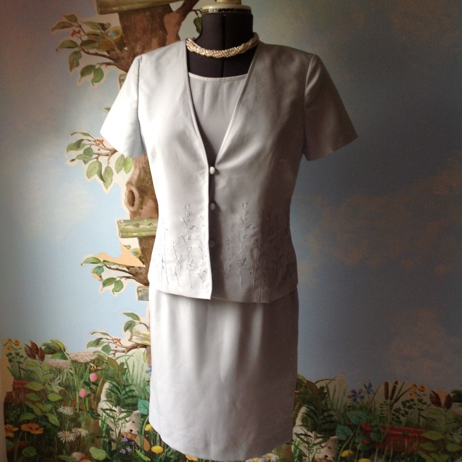 Talbots Women's 2 Piece Light Blue Dress and Embroider Jacket Size 10