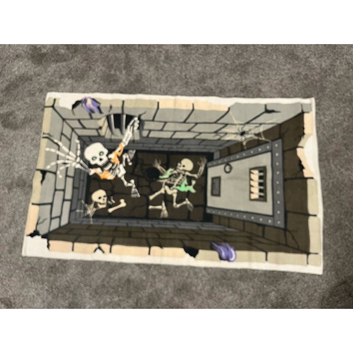 Halloween Skeleton Dungeon Rug Woven 58 x 35 Vintage 3D Effect Rectangle