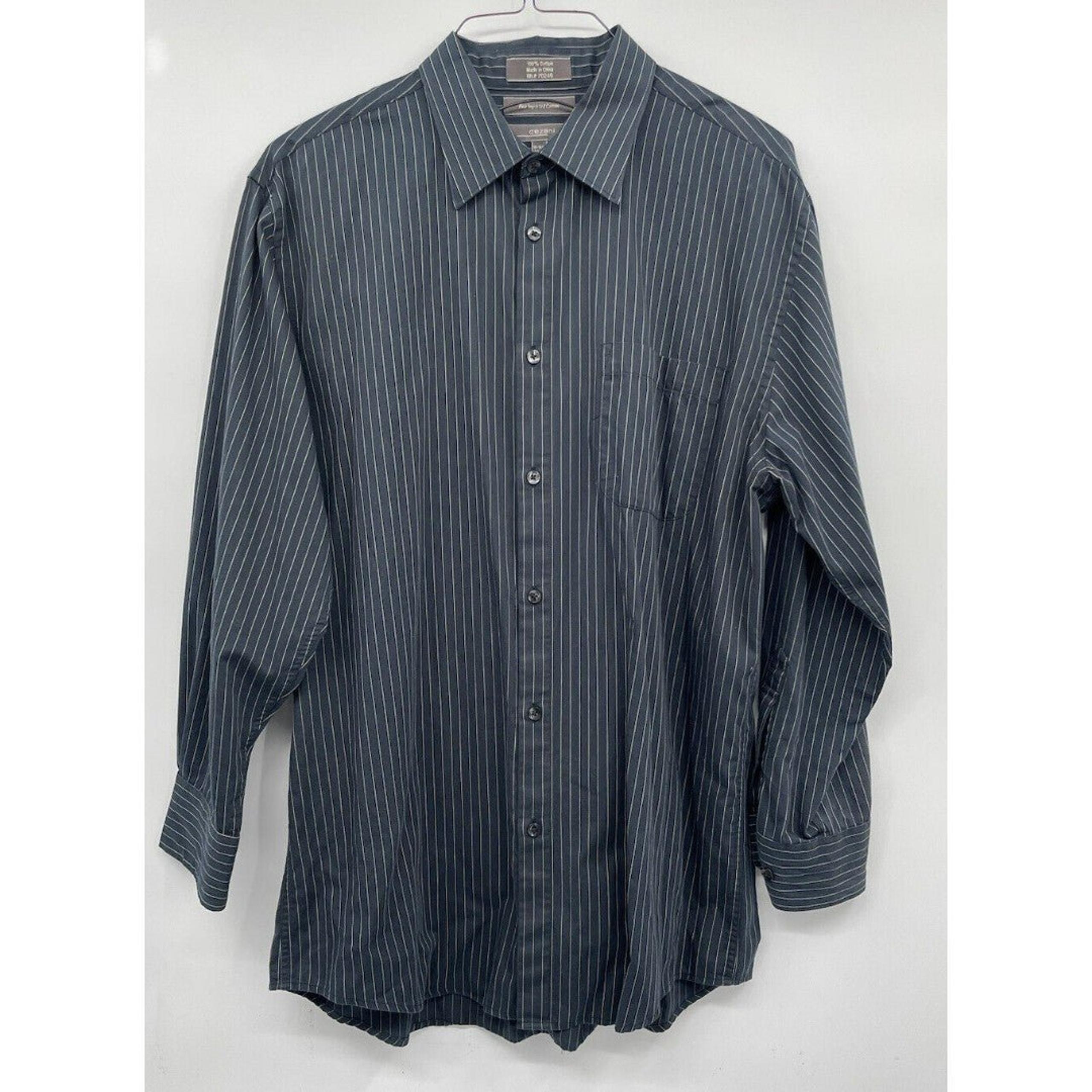 Cezani Mens  Stripped Button Down  Blue Shirt Size L 16-16 1/2 Long Sleeve