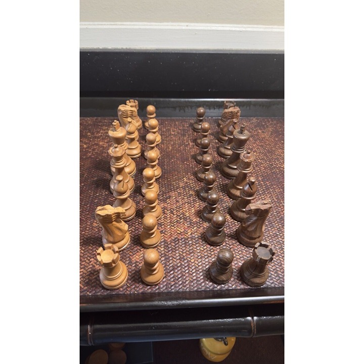 Wooden Chess Pieces with Green Felt Bottom