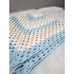 Vintage retro 70s 80s Granny Crochet Afghan Blanket Throw baby blue LARGE cream
