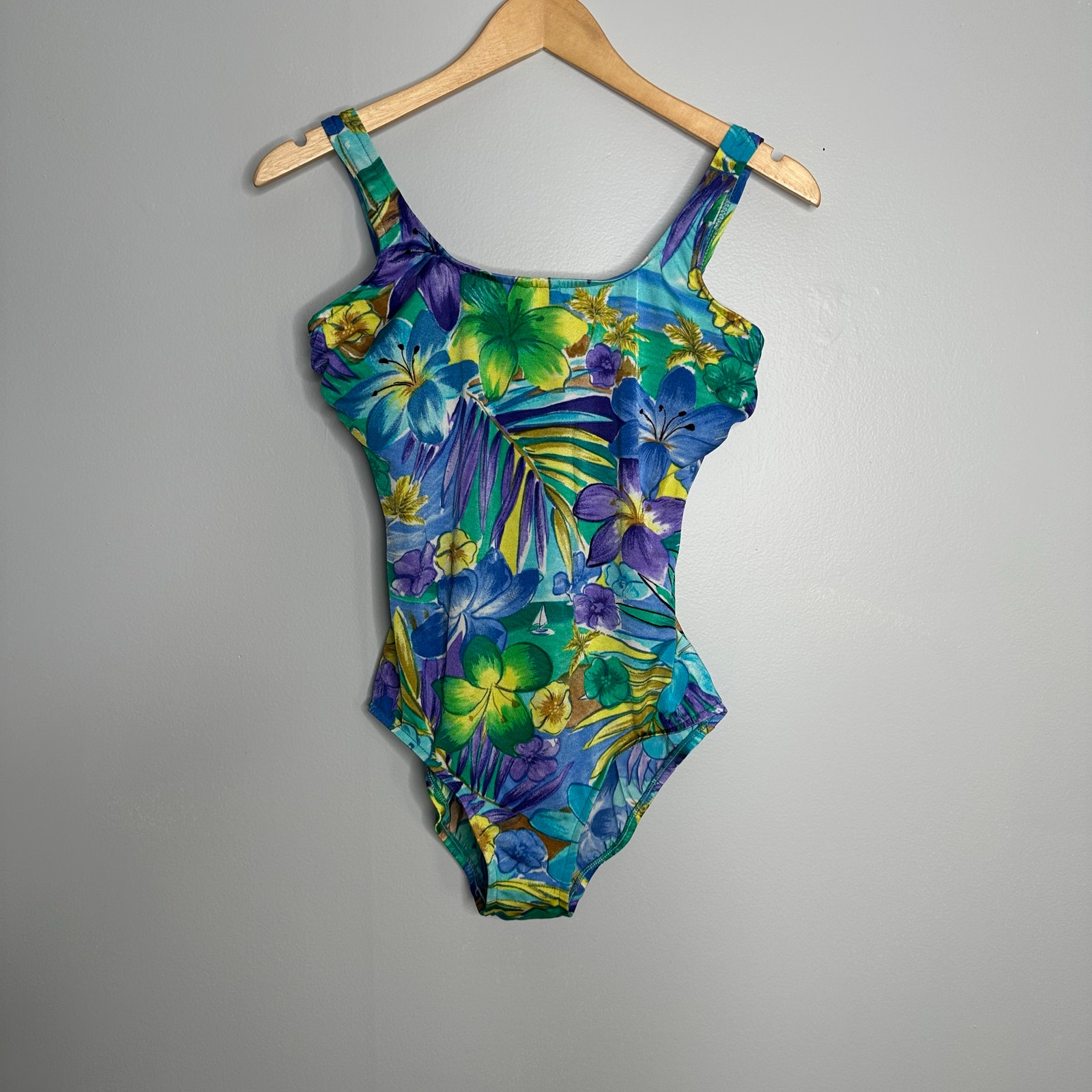 Lands' End Women's Vintage Tropical Flower Print Open Back One-Piece Swimsuit