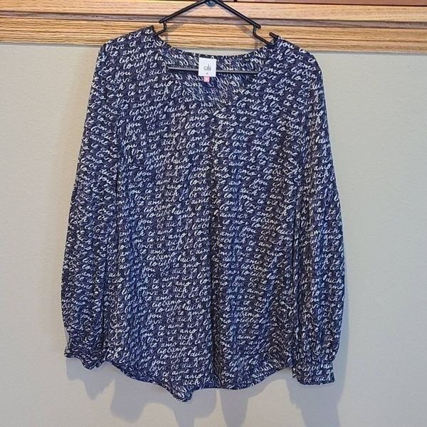 CAbi Te Amo womens navy balloon sleeve v neck shirt size medium