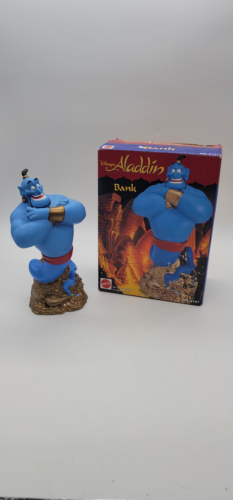 Vintage Mattel Disney Aladdin Genie Coin Piggy Bank Collectible 1993 Complete.