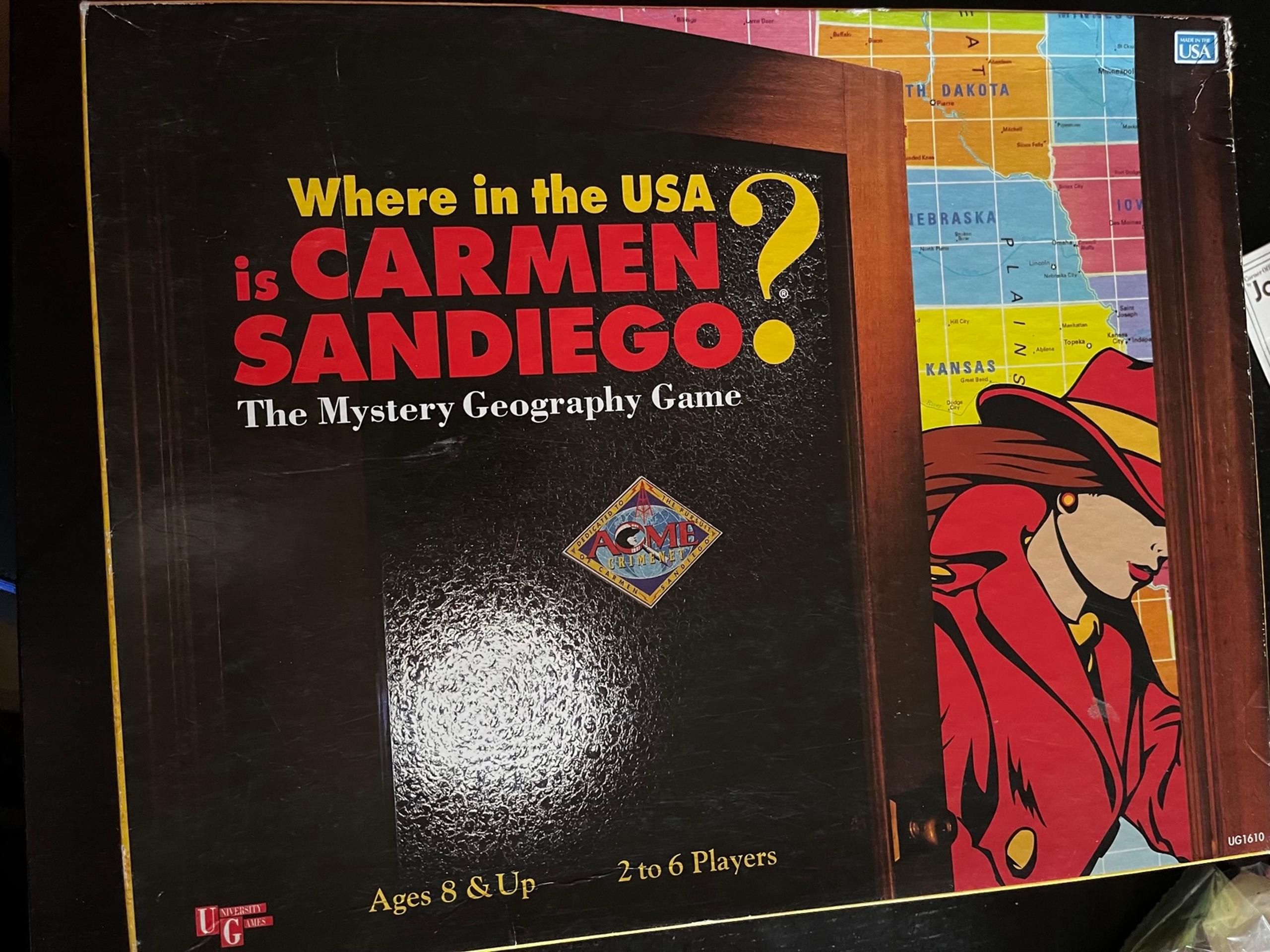 Vintage 1993 Where in the USA is Carmen Sandiego? Board Game by University Games