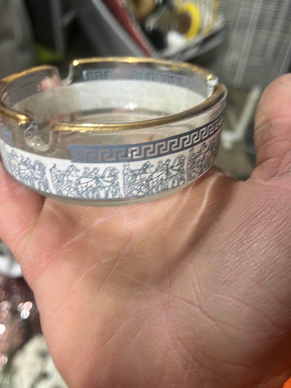 Vintage Jeanette Ashtray Hellenic Greek Mid-Century | Greek Motif and Gold Rim Vintage Jeanette Ashtray Hellenic Greek Mid-Century | Greek Motif and Gold Rim