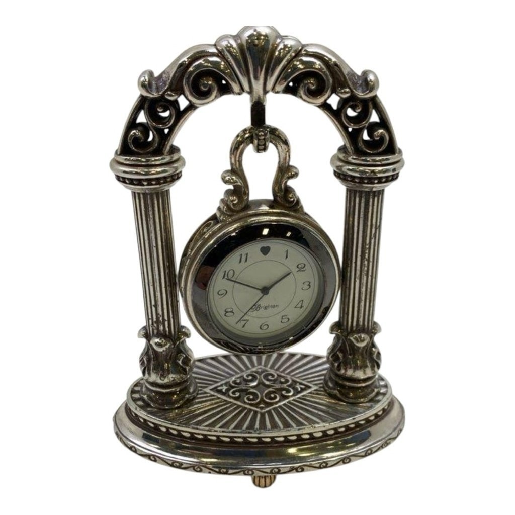 Brighton Silver Plated Hanging Desk Clock Ornament, 4 1/4 tall