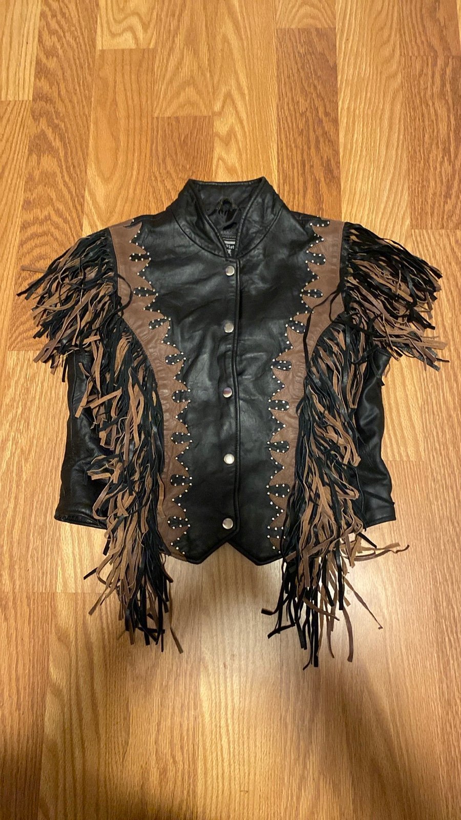 Pre-Owned Leather Fringe Womens Large Diamond Plate Genuine Leather Motorcycle L