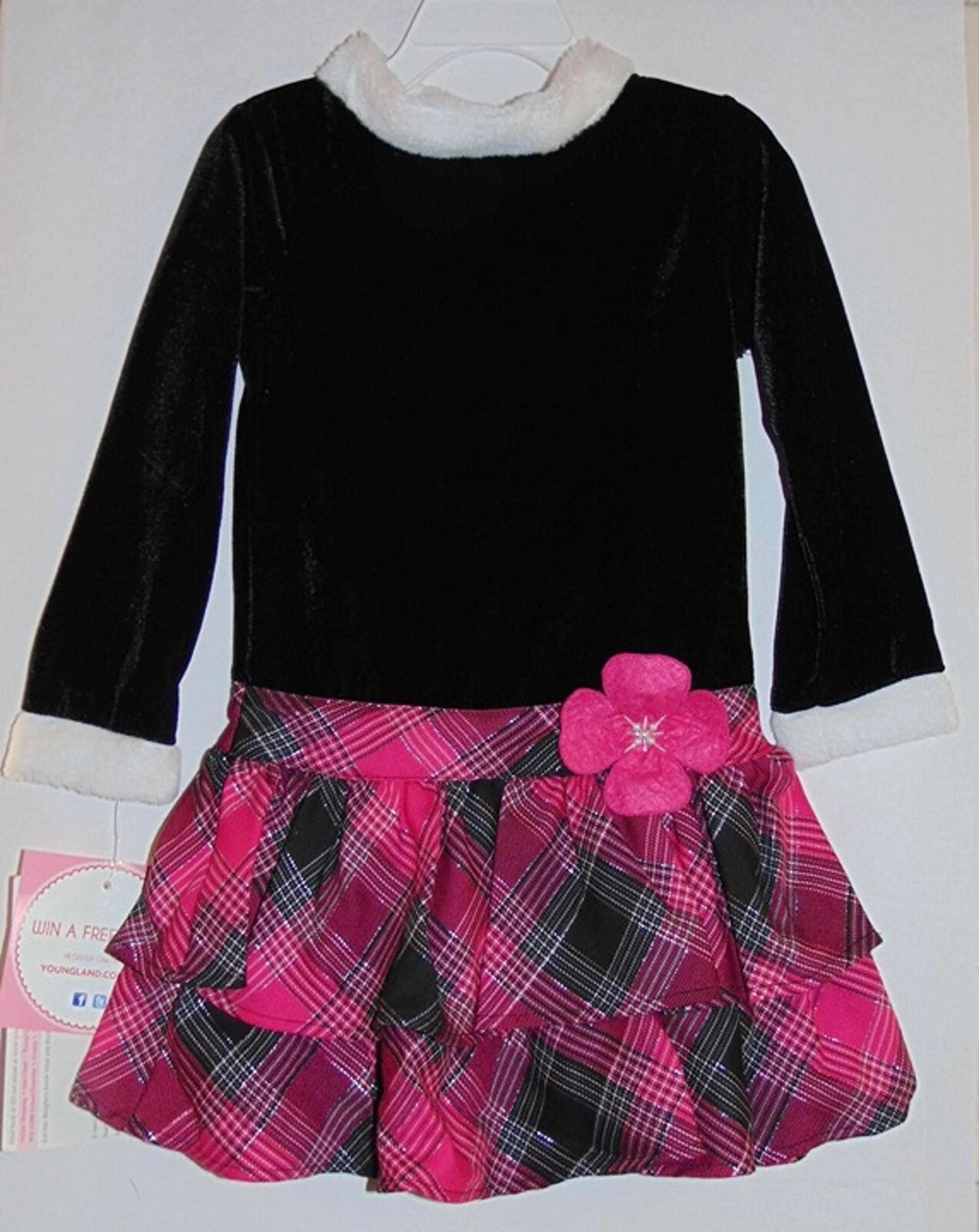 Youngland Girl's Pink and Black Santa Holiday Christmas Dress, Size 4
