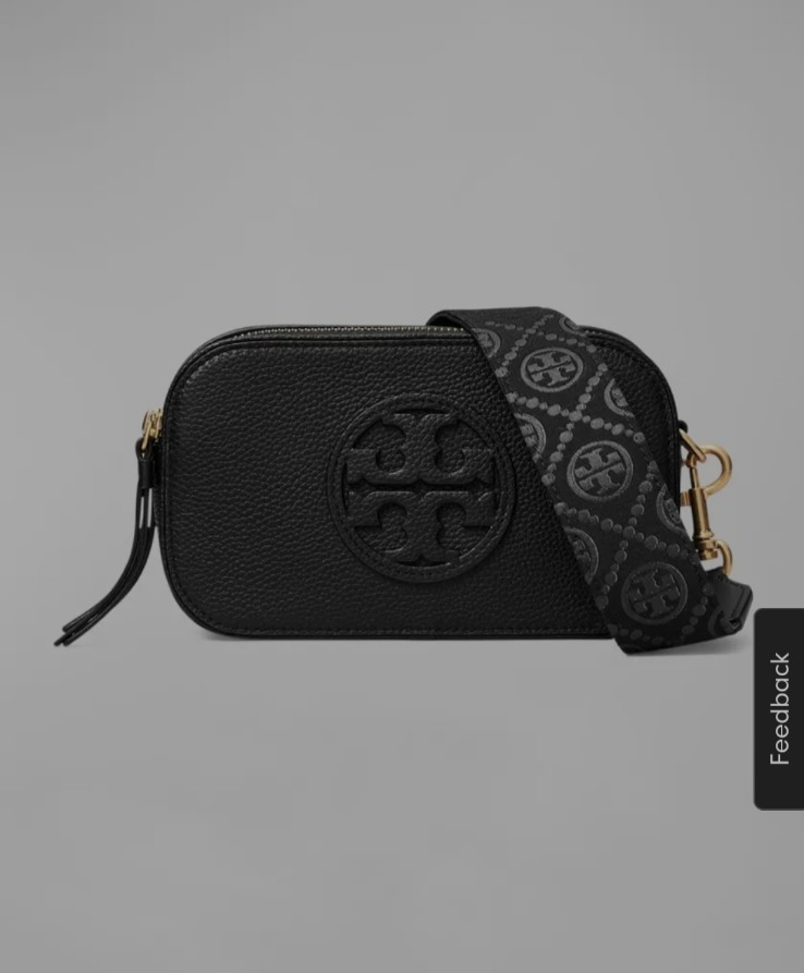 Tory Burch black leather crossbody camera bag handbag purse gift