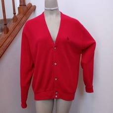 Vintage IZOD Mens Chest 49 Red Christmas Sweater V Neck Cardigan Long Sleeve