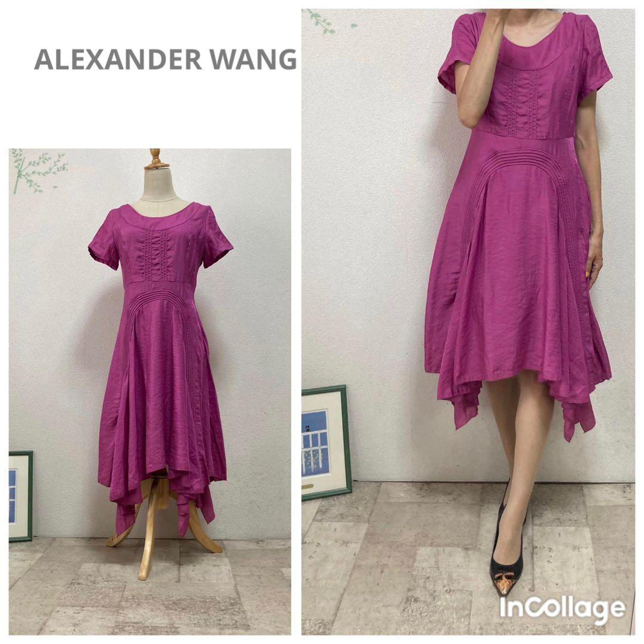 Alexander Wang Asymmetrical Long Dress, Size 6, Pink, Short Sleeve, Silk