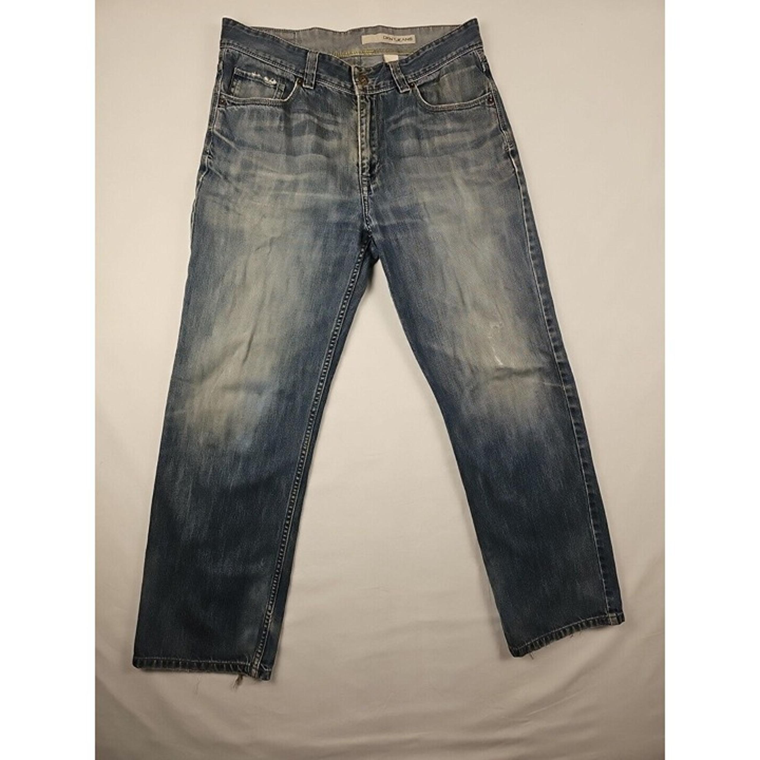 DKNY Mens Jeans 33x30 Straight Leg Mid Rise Med Wash Distressed Denim #KBRU5803