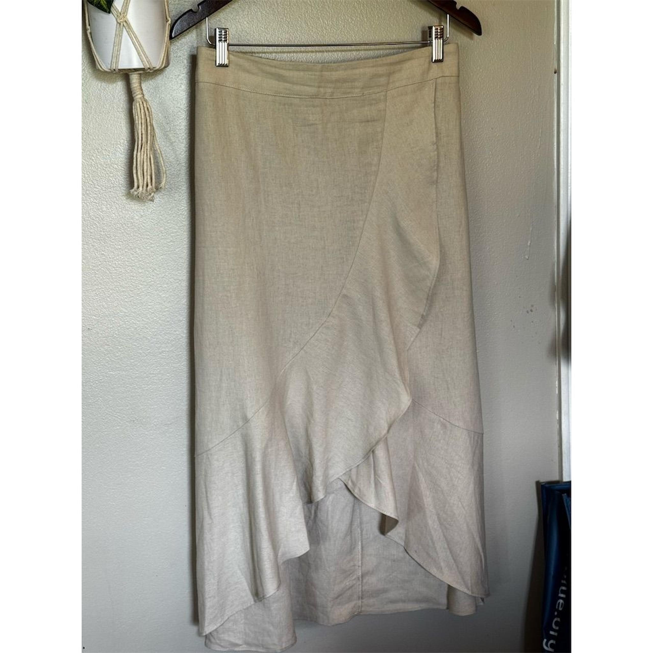 Westport Women's Beige A-Line Midi Skirt XL Elastic Waist Ruffle Hem