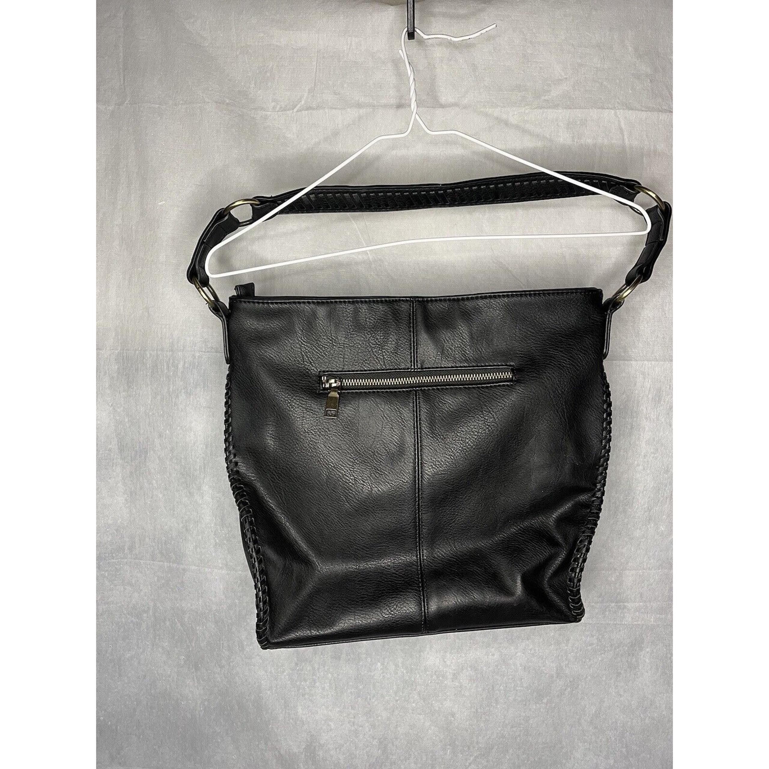 Antik Kraft Black Crossbody Handbag Faux Leather Hobo brass hardware