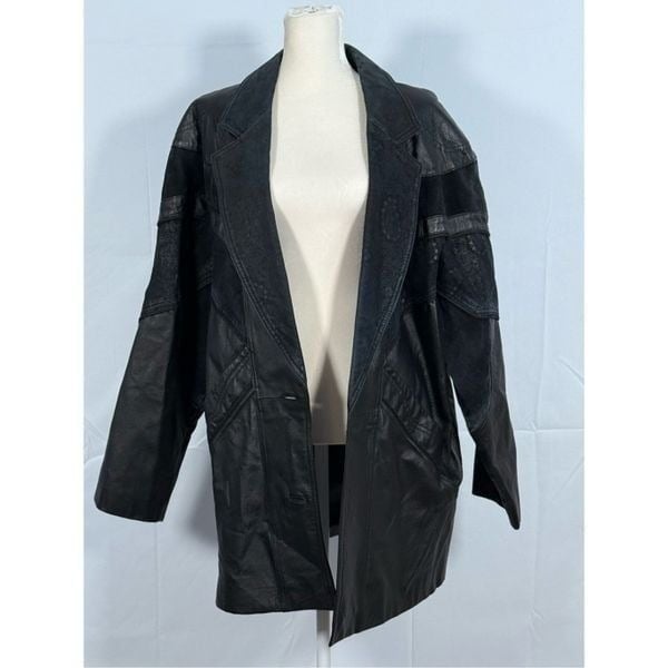 Vintage Preston & York Leather Jacket Womens M Black Lagenlook Festival 70s