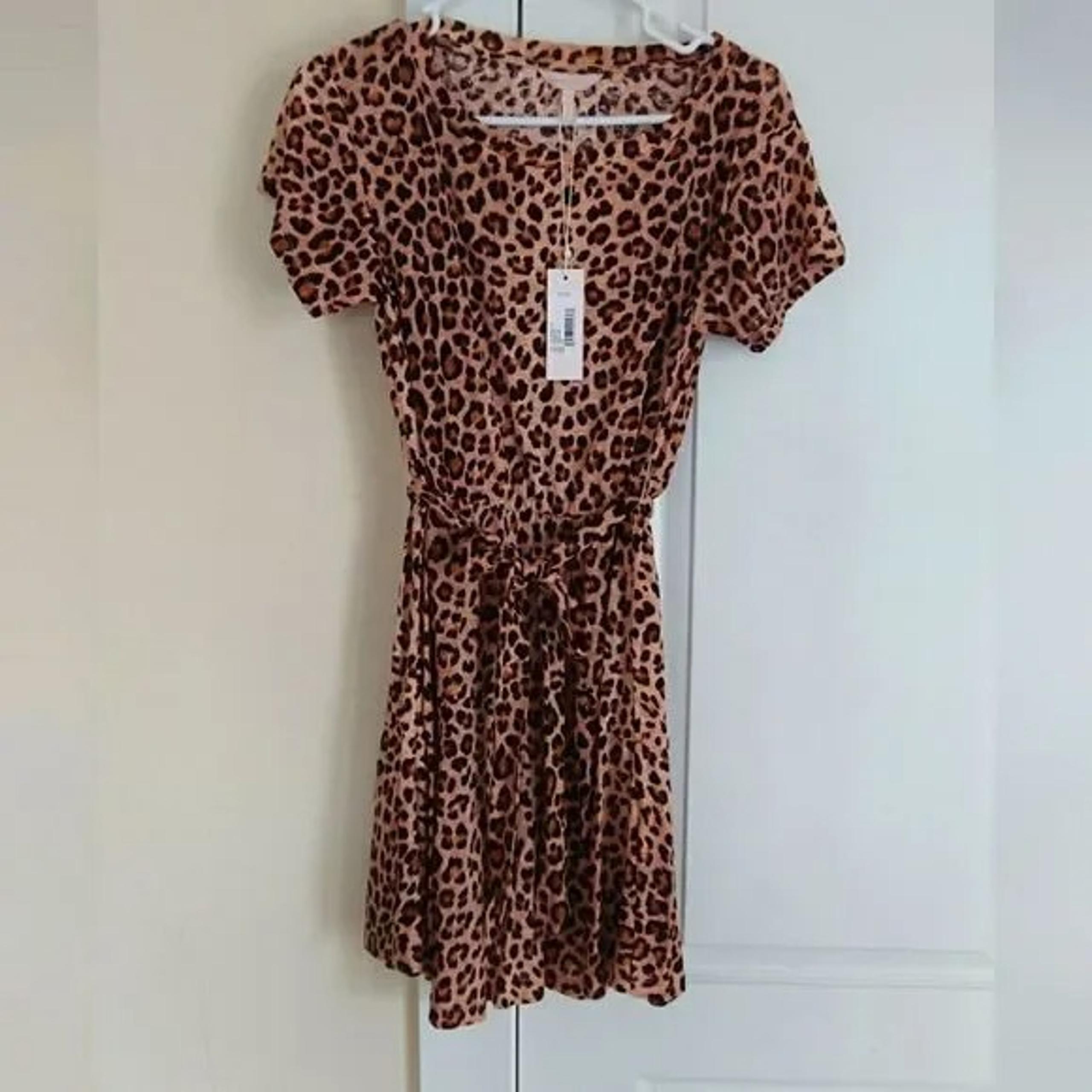 Rebecca Taylor Tie-Front Linen Leopard Print Short Jersey Dress sz XS
