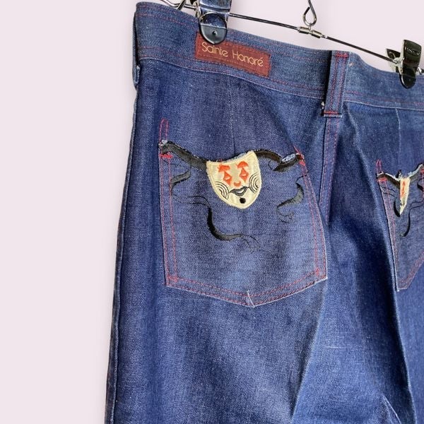 Vintage Sainte Honore embroidered pocket high waist jeans dark wash 70s 80s cont
