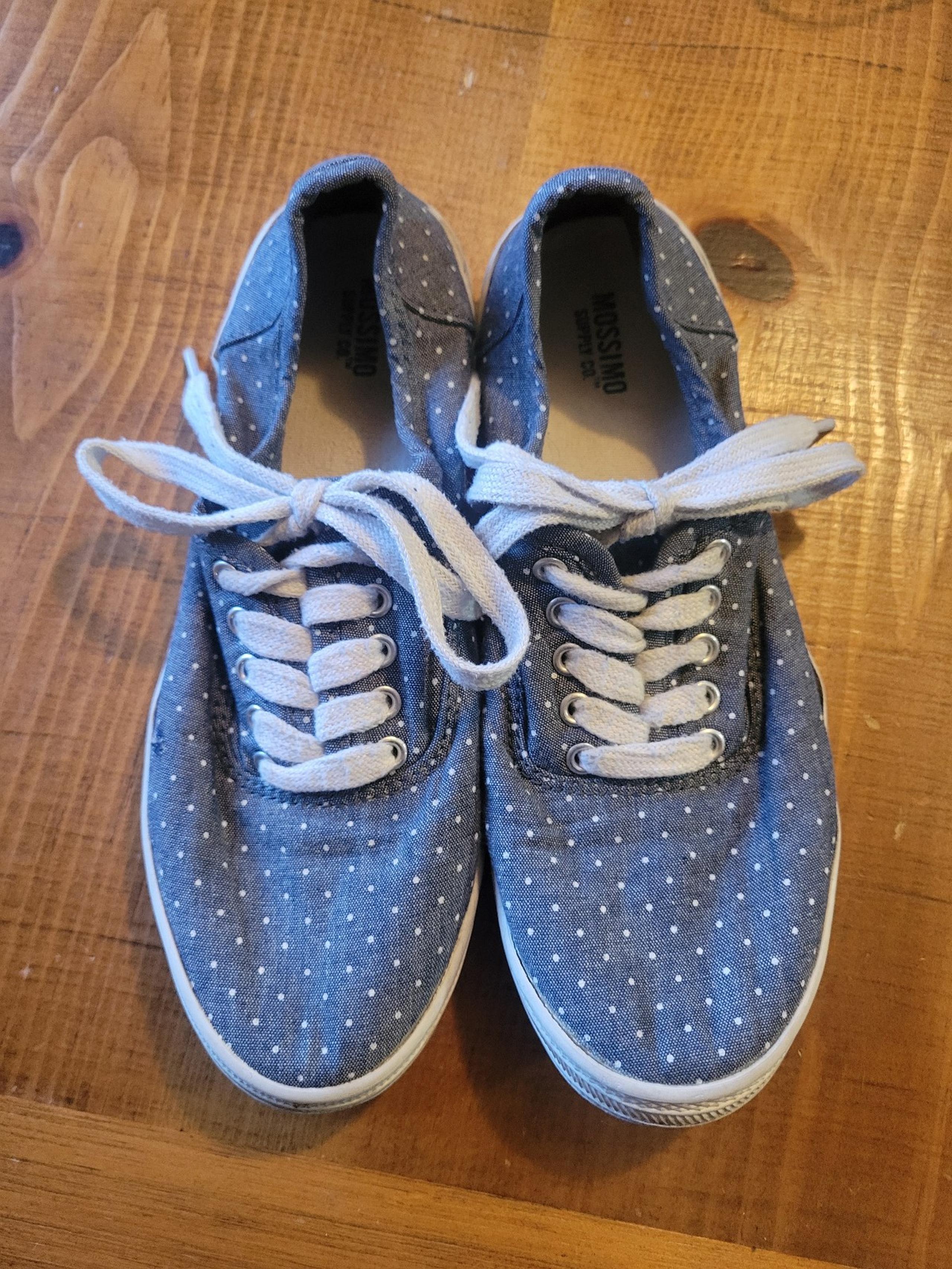 Mossimo Supply Co Blue White Polka Dot Canvas Lace Up Shoes Size 6 Some Wear