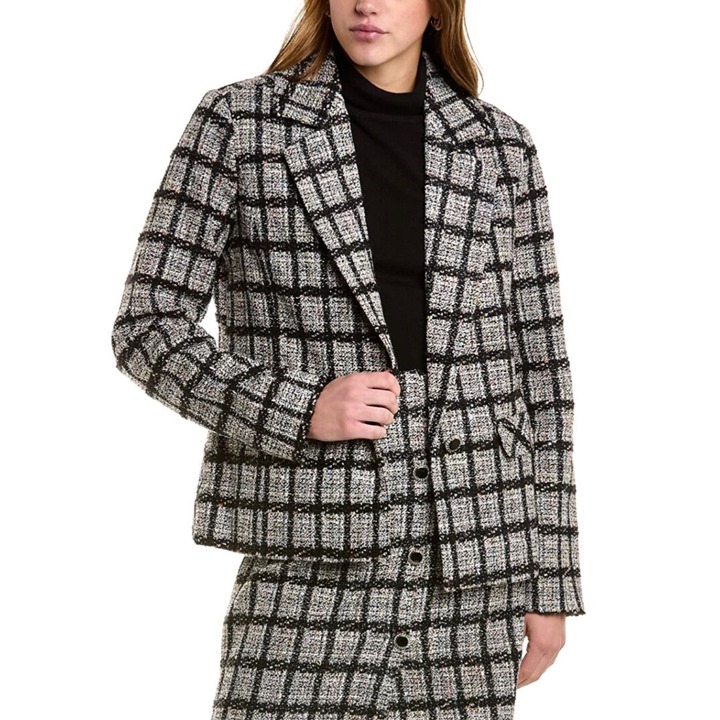 Bagatelle Women’s Boxy Fit Blazer Black Confetti Metallic Threading L