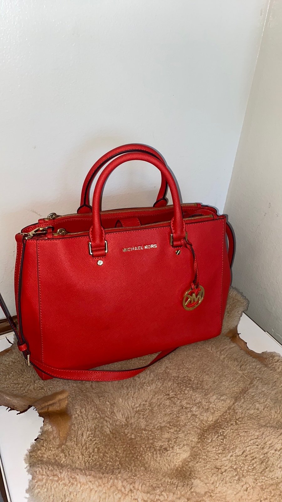 Michael Kors Jet Set Travel Carryall Tote Crossbody Flame Red