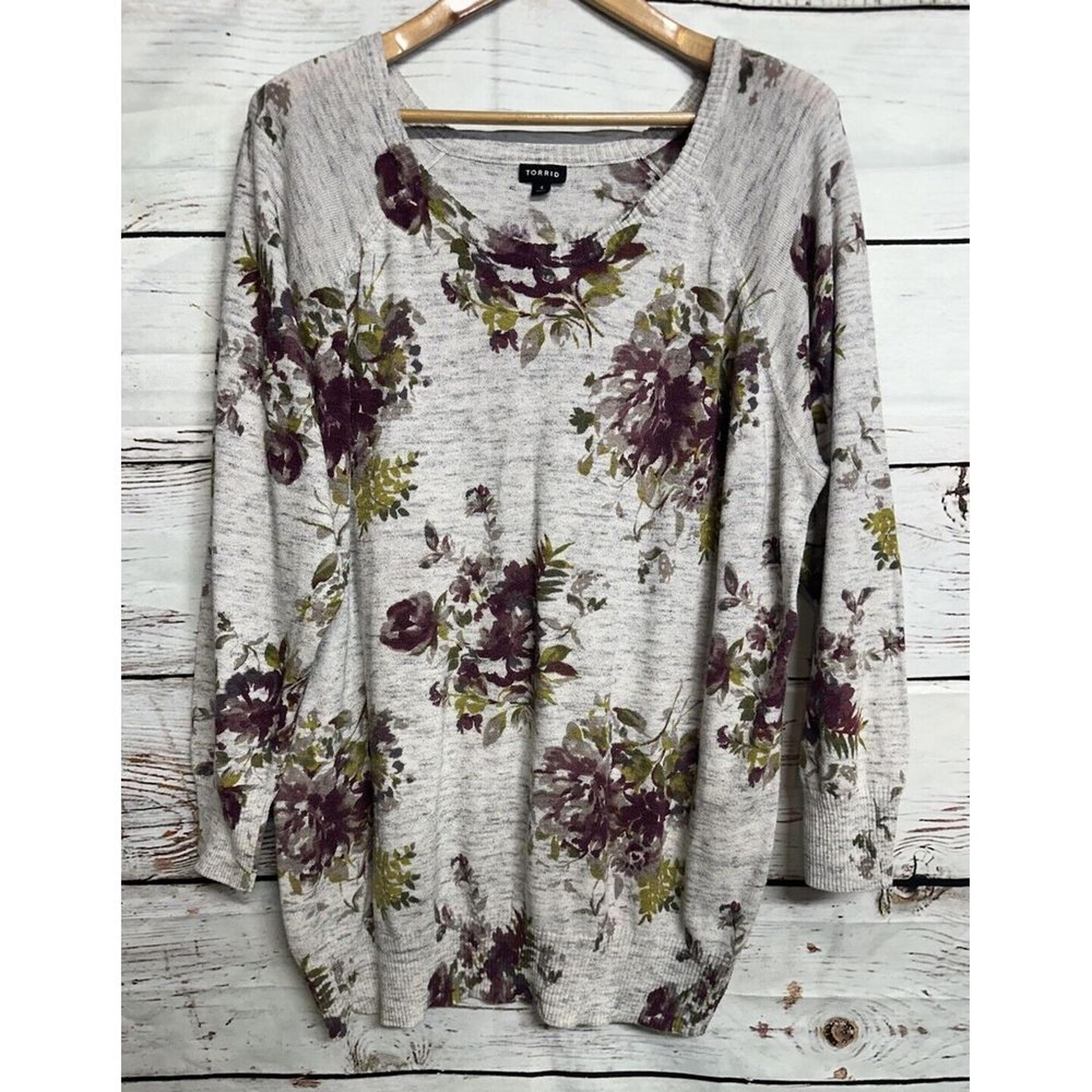 Torrid 4 Pull Over Scoop Neck Plus Size Raglan Sleeve Sweater Casual Floral