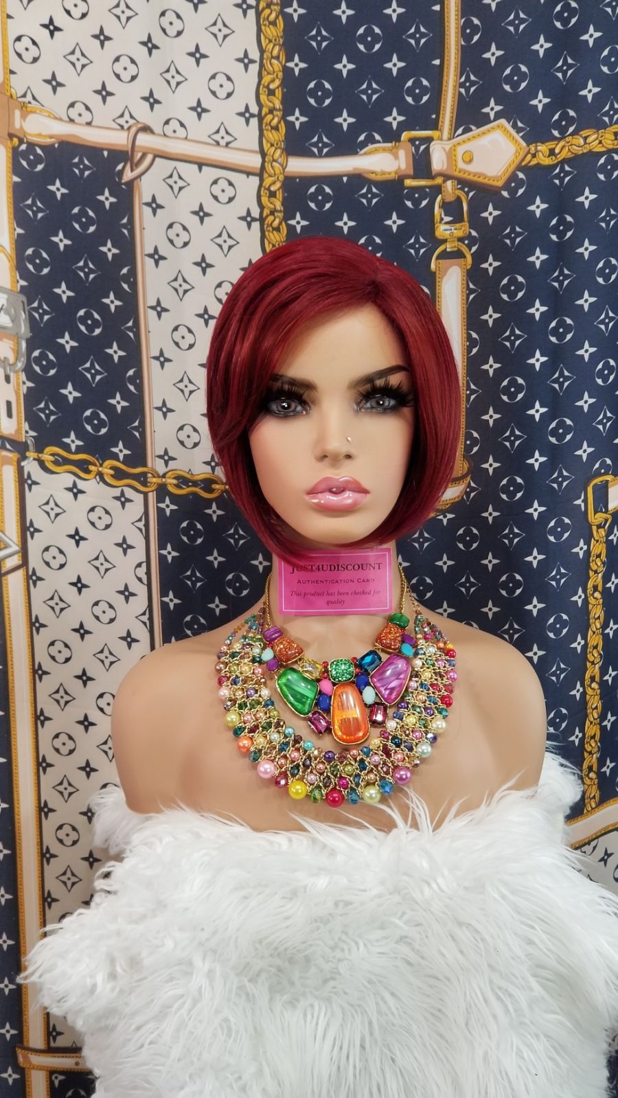 Red cherry bomb sidebang bob wig