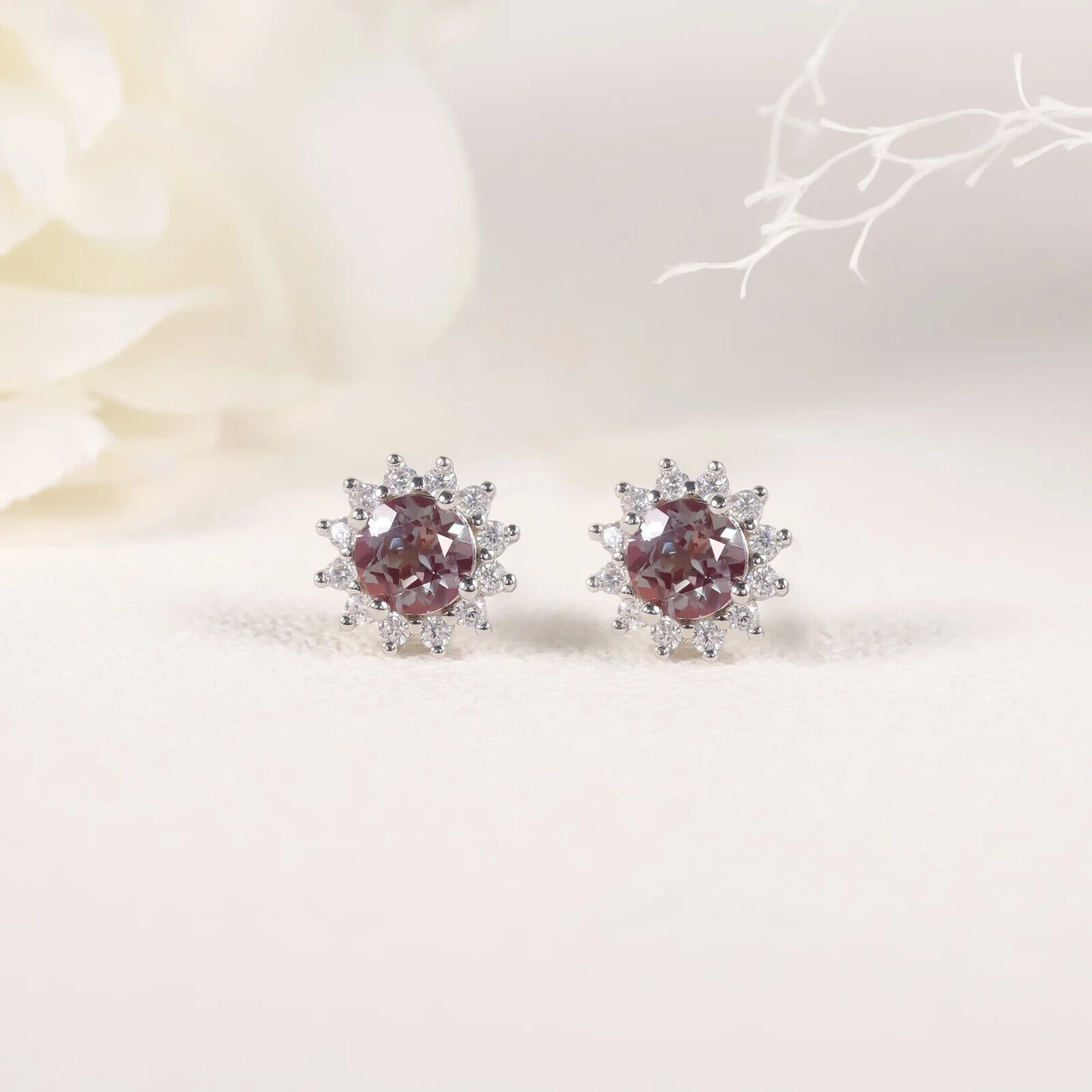 Color Changing Alexandrite Stud Earrings 5mm, Alexandrite Stud Earrings