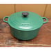 Le Creuset France #22 Jade Green Enameled Cast Iron Dutch Oven 3.5Qt Excellent!!