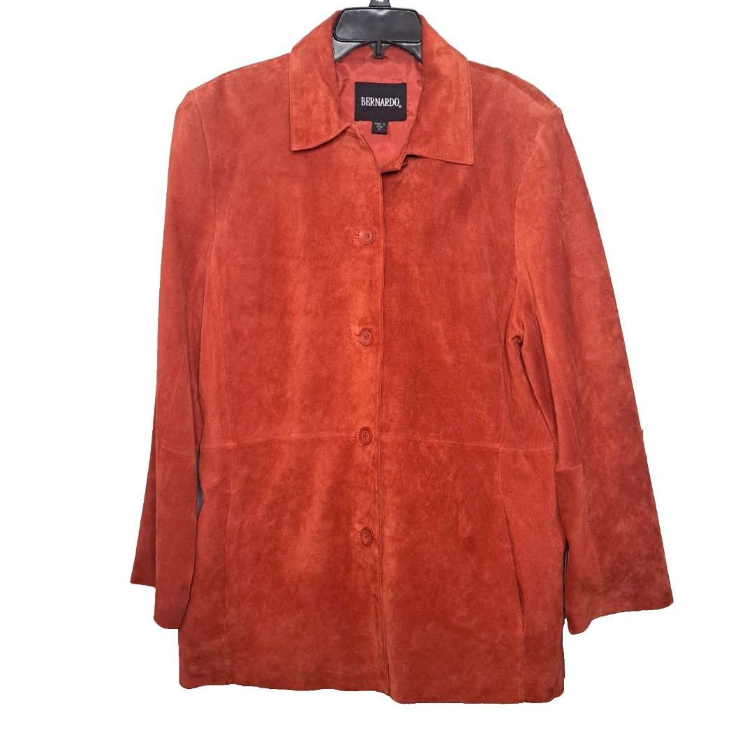 Bernardo Women's Burnt Orange Genuine Suede Leather Jacket Size XL Slash Pockets
