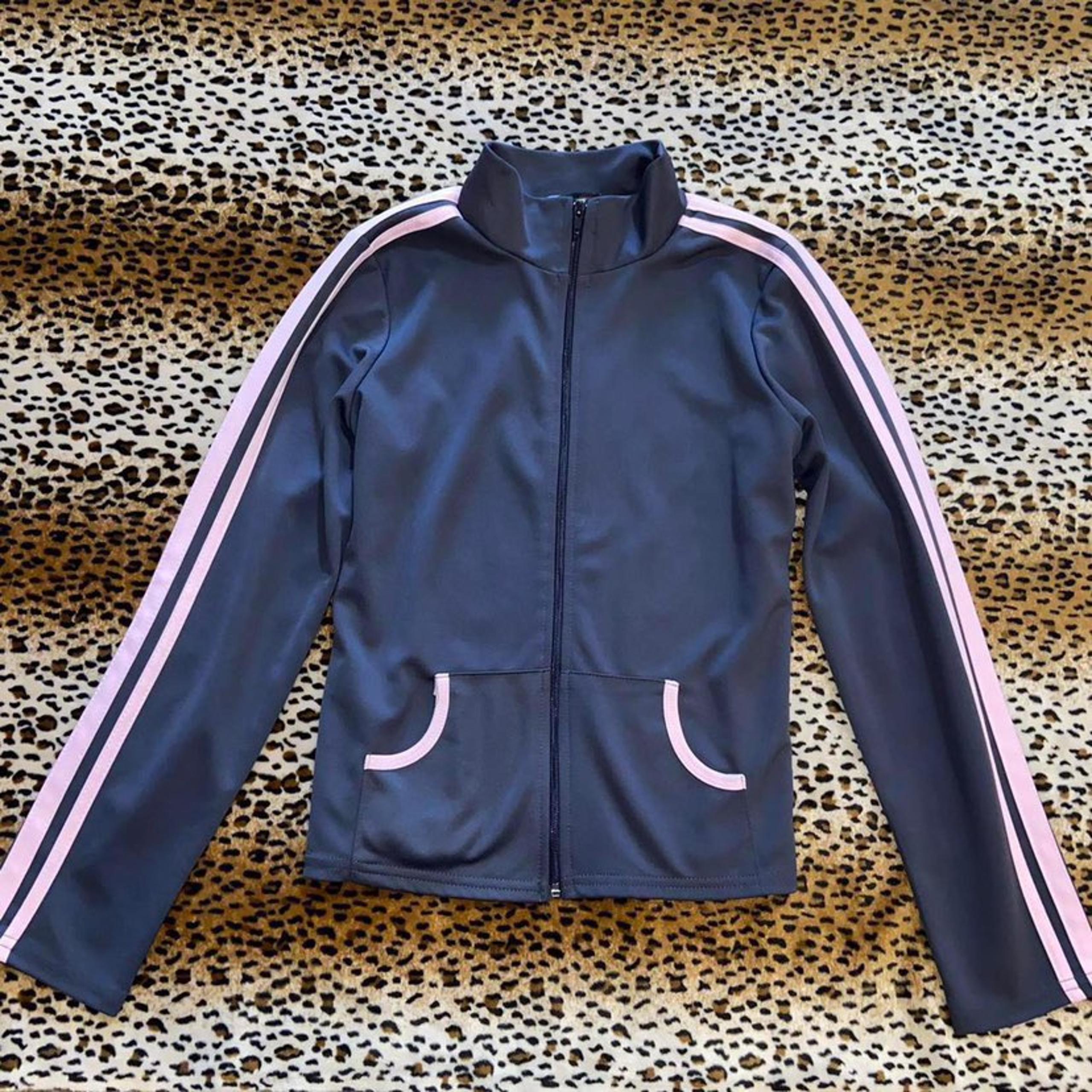 y2k vintage grey / purple and pink track collared zip down jacket fit s / m
