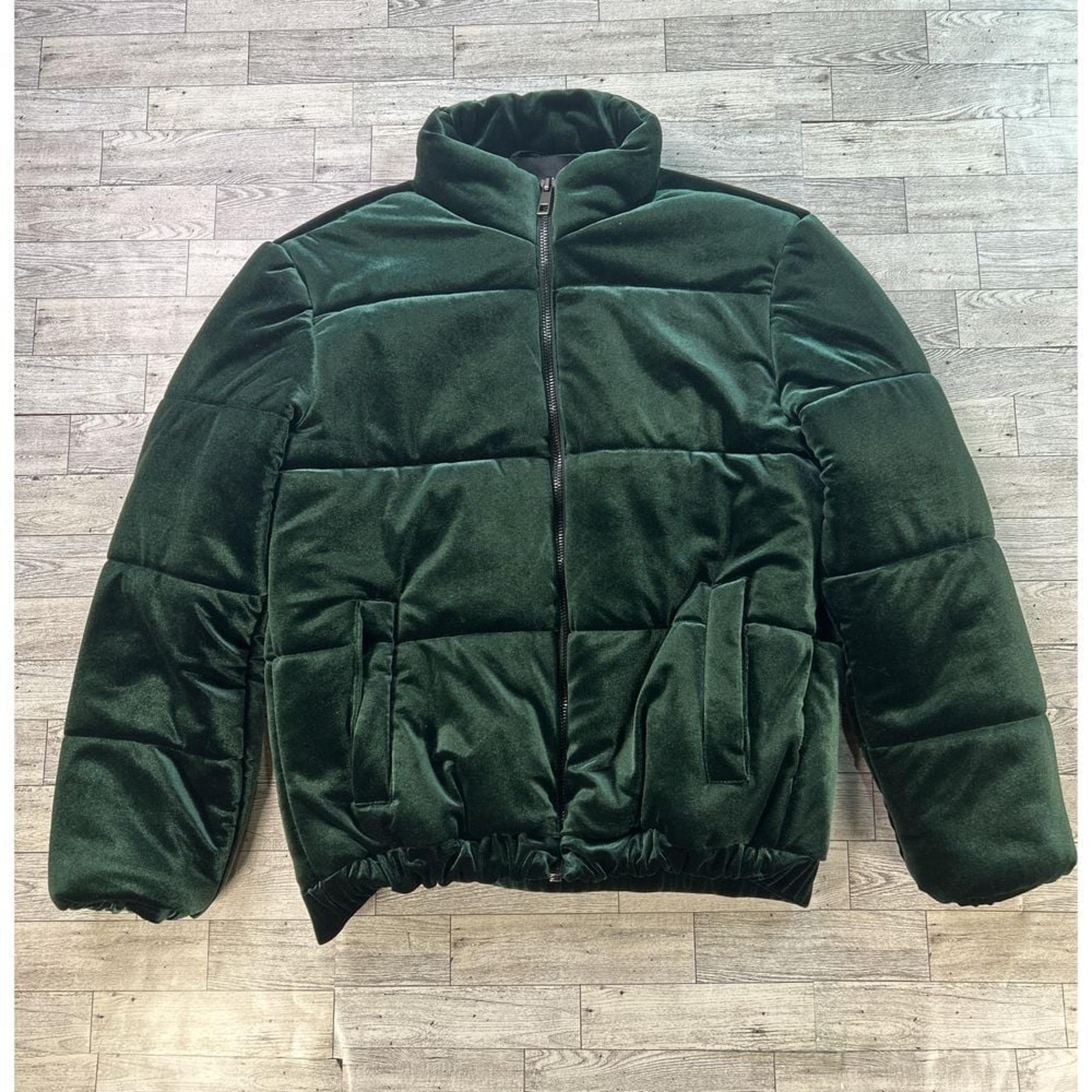 Forever 21 Velvet Puffer Bomber Jacket Mens Quilted Coat Y2K Velour Size S
