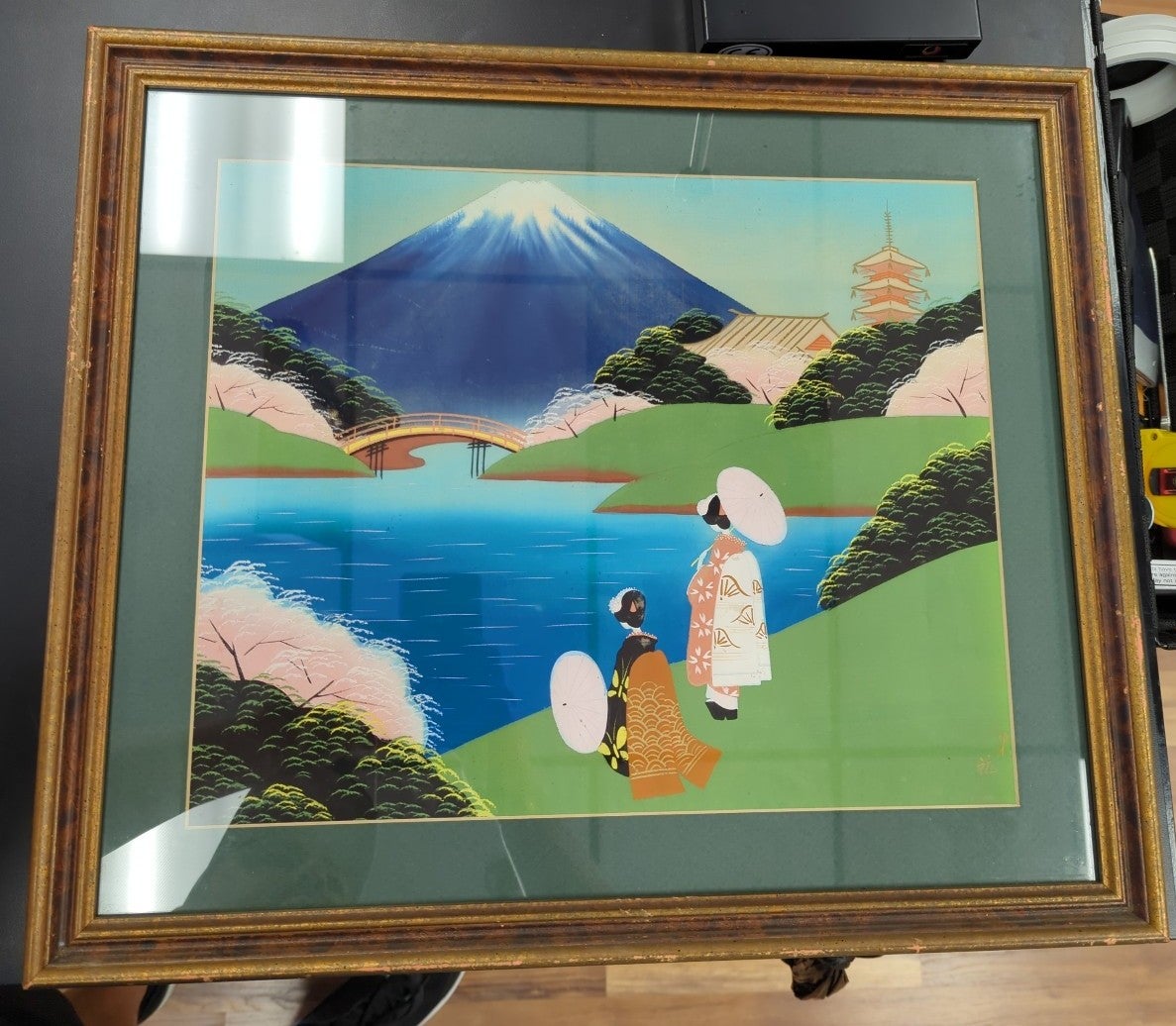 Japanese Oil on silk framed