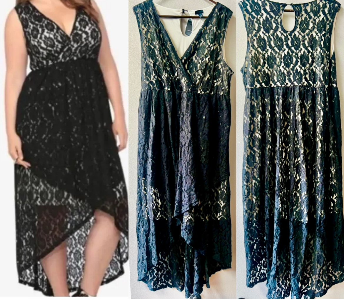 TORRID BLACK LACE NUDE UNDERLINE HIGH LOW MIDI TANK DRESS WOMENS SIZE 2~NWT