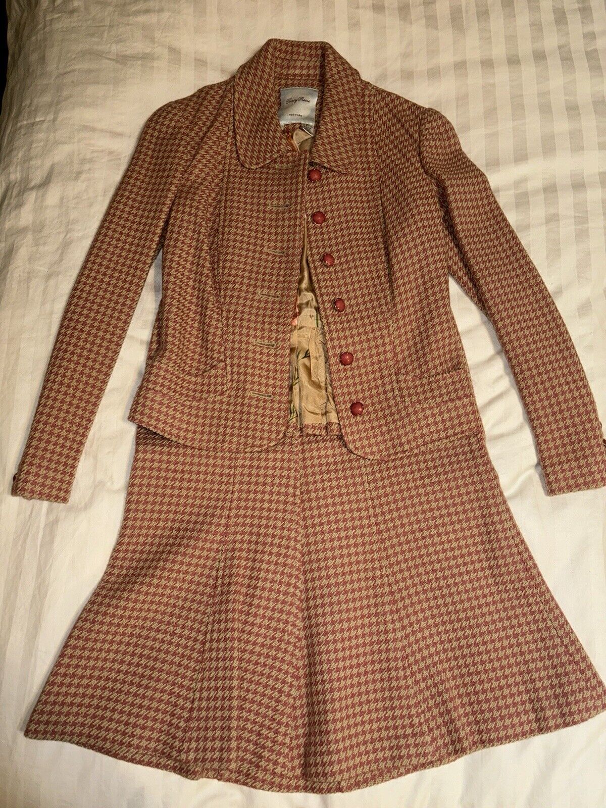 Tracy Reese Pink Plaid Blazer And Skirt Set Vintage Jacket Suit Wool Cotton
