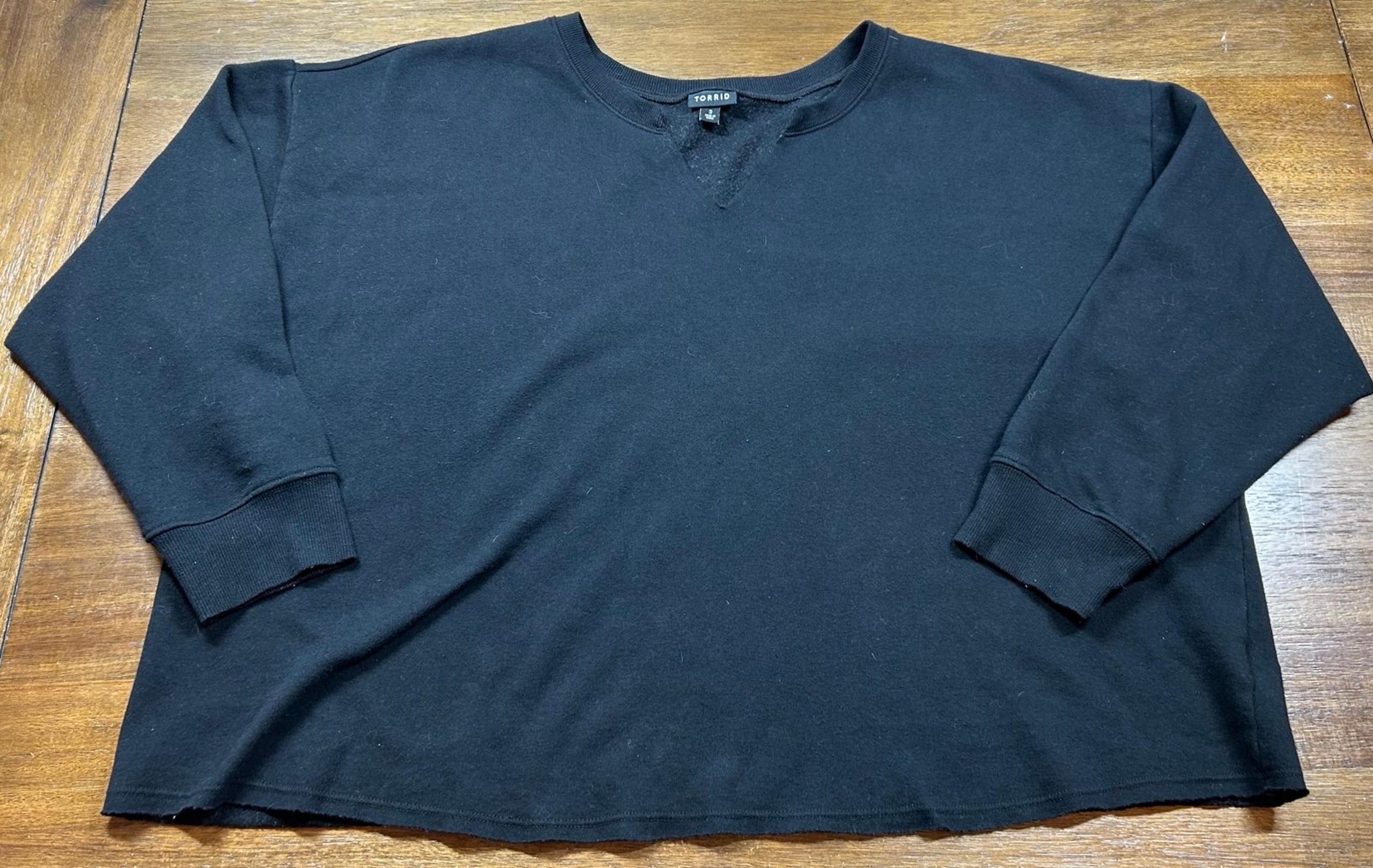 Torrid Split Crew Neck Cozy Fleece Crop Sweatshirt Sz 3 3X 22-24 Black