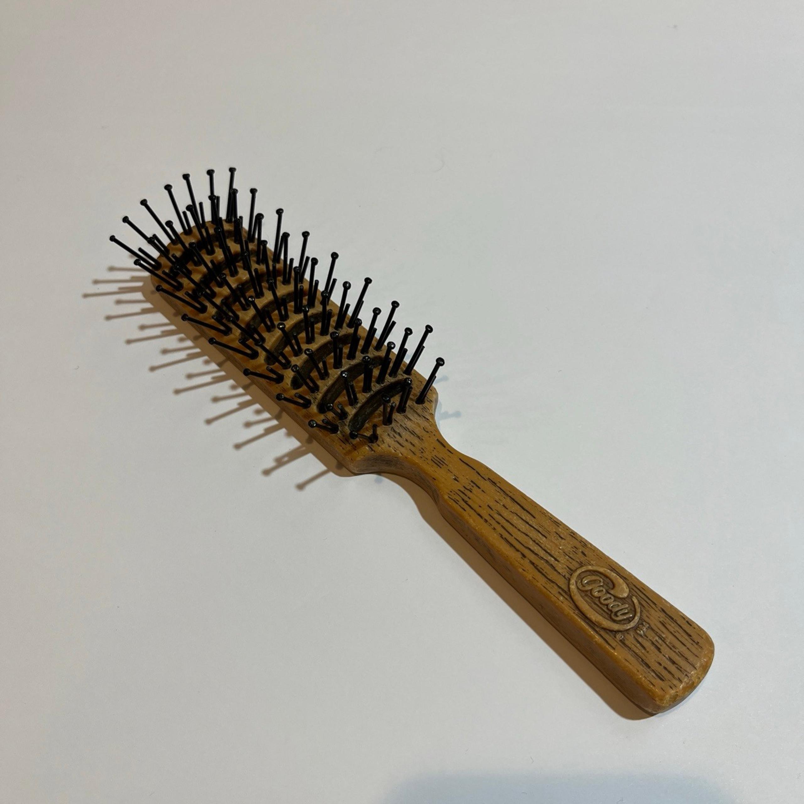 VTG Goody Vented 7.5" Hairbrush Brown Faux Wood Grain Plastic Ball Tips EUC