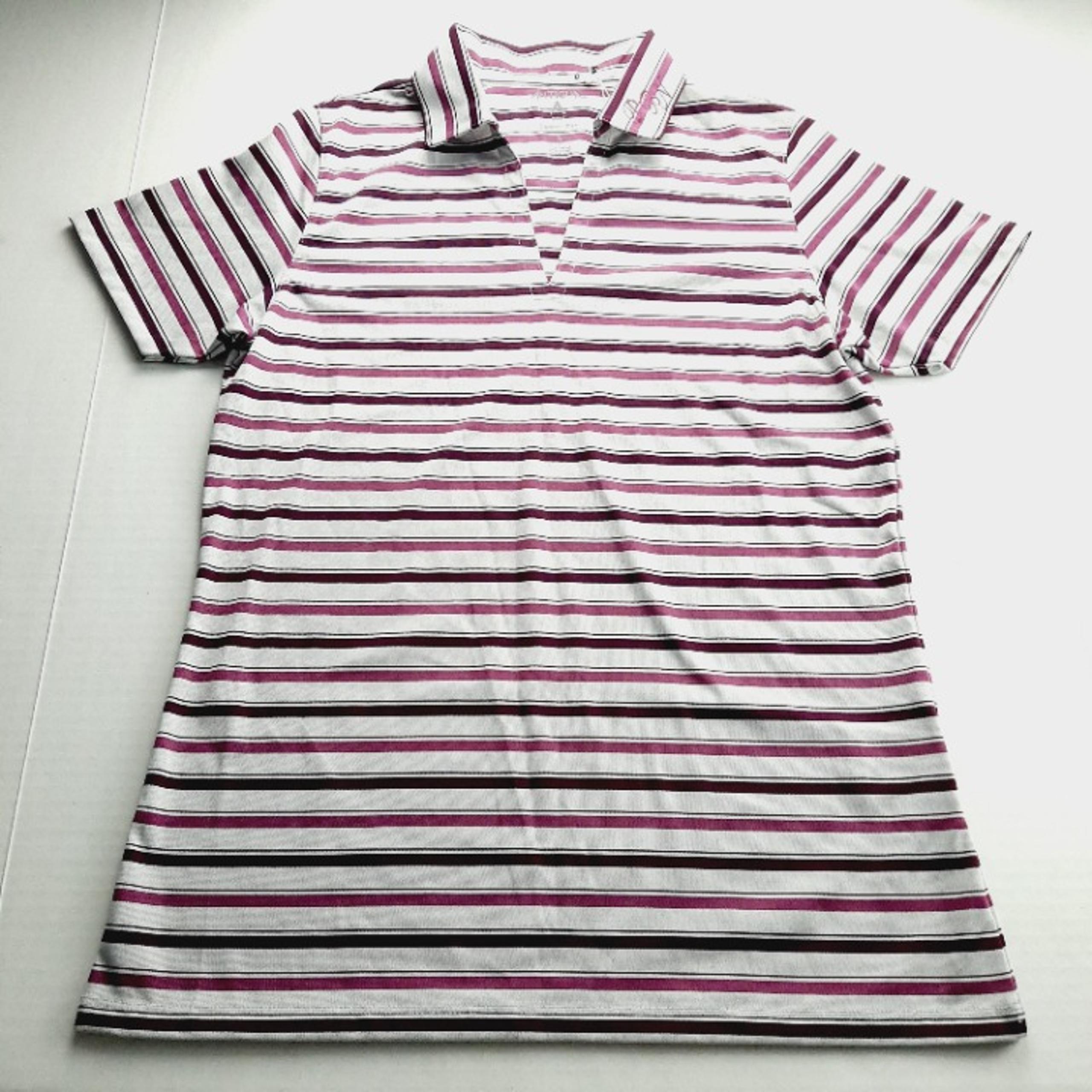 ANTIGUA Womens Desert Dry Polo Shirt Size Small Gray Purple Striped Embroidered
