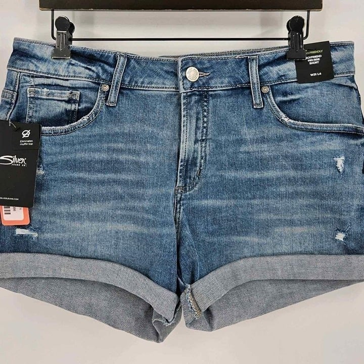 New Silver Boyfriend Cuffed Light Indigo Jean Shorts 31W Mid-Rise High Stretch
