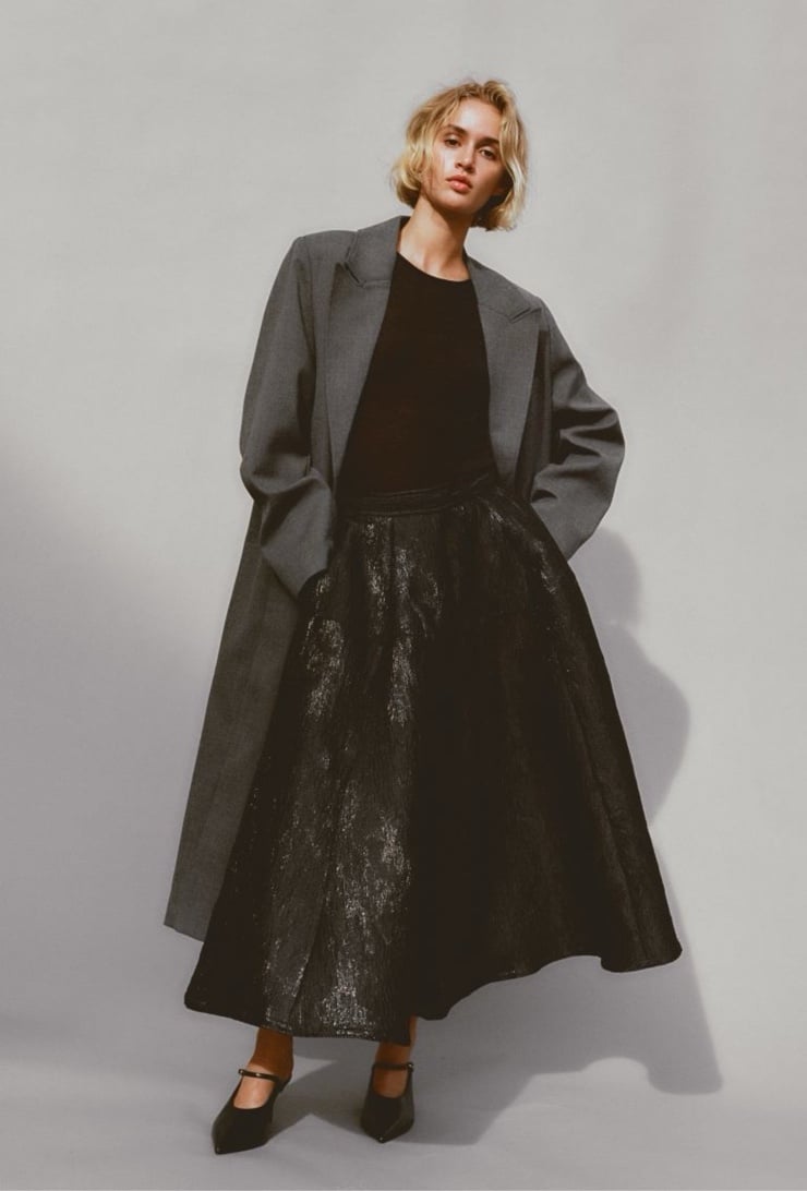 H&M Jacquard-Weave midi black skirt NWT