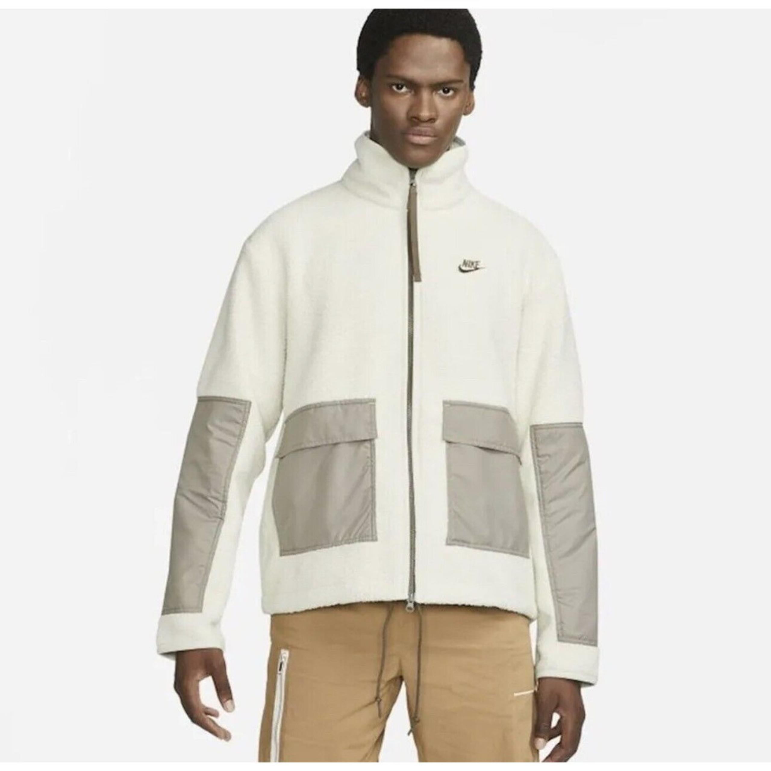 Nike Sportswear Sherpa Fleece Full Zip Jacket Bone Men's Size XL DD5021-072 New