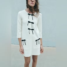 NWT Zara Woman Coquette SHORT KNIT DRESS WITH BOWS White & Black Size L Large